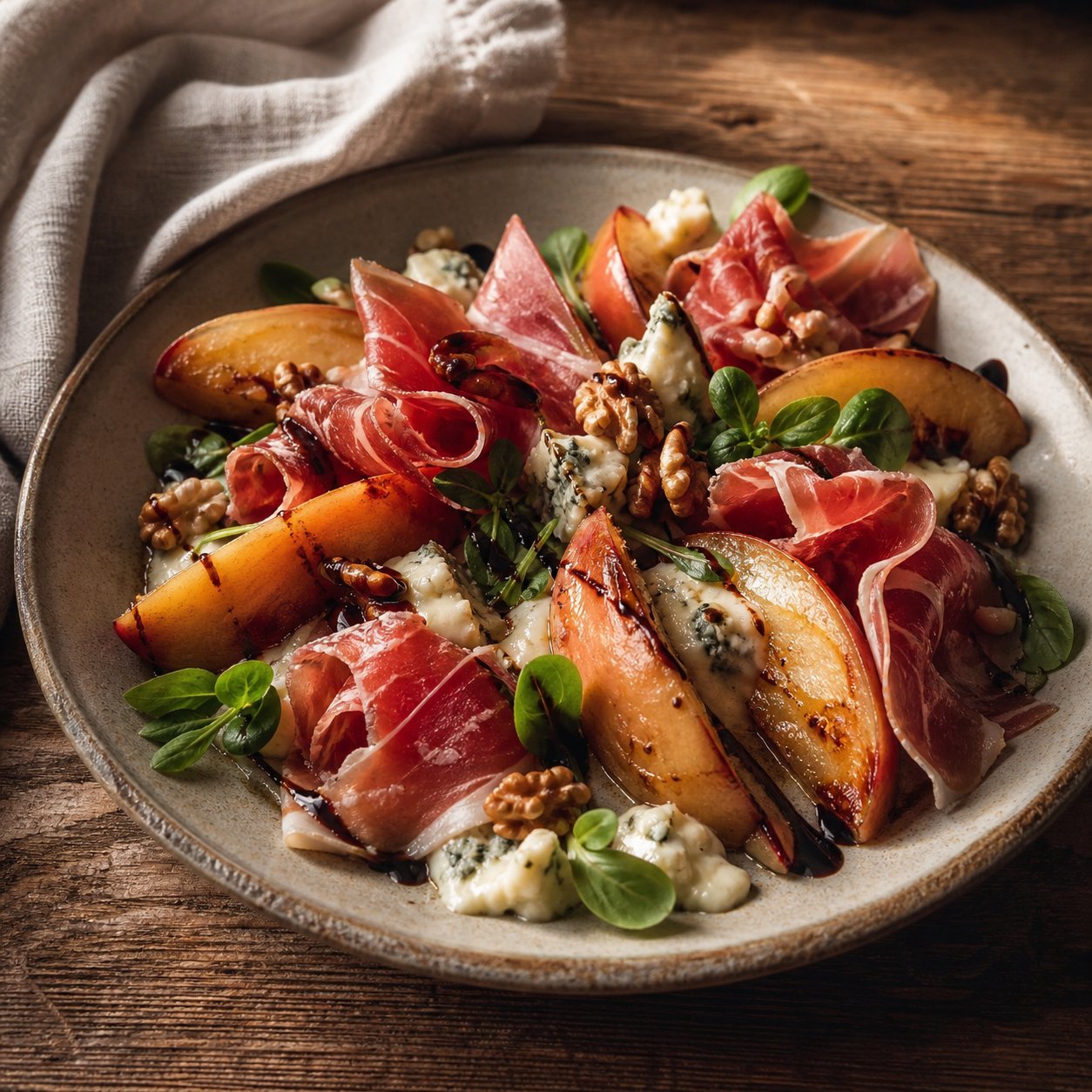 Carpaccio Riserva, mela annurca arrostita e Gorgonzola di malga