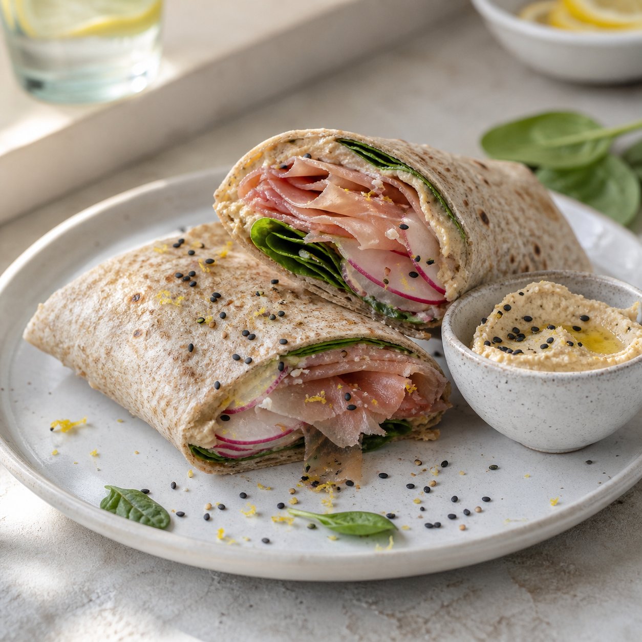 Wrap integrale, hummus e Carpaccio Light